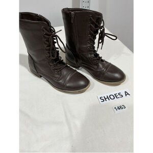 Womans Charlotte Russe Avril Brown Faux Leather 7 Combat Boots Lace Up Side Zip